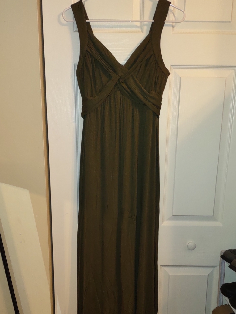 New York & Company Dark Olive Maxi Dress with Twisted Bodice
